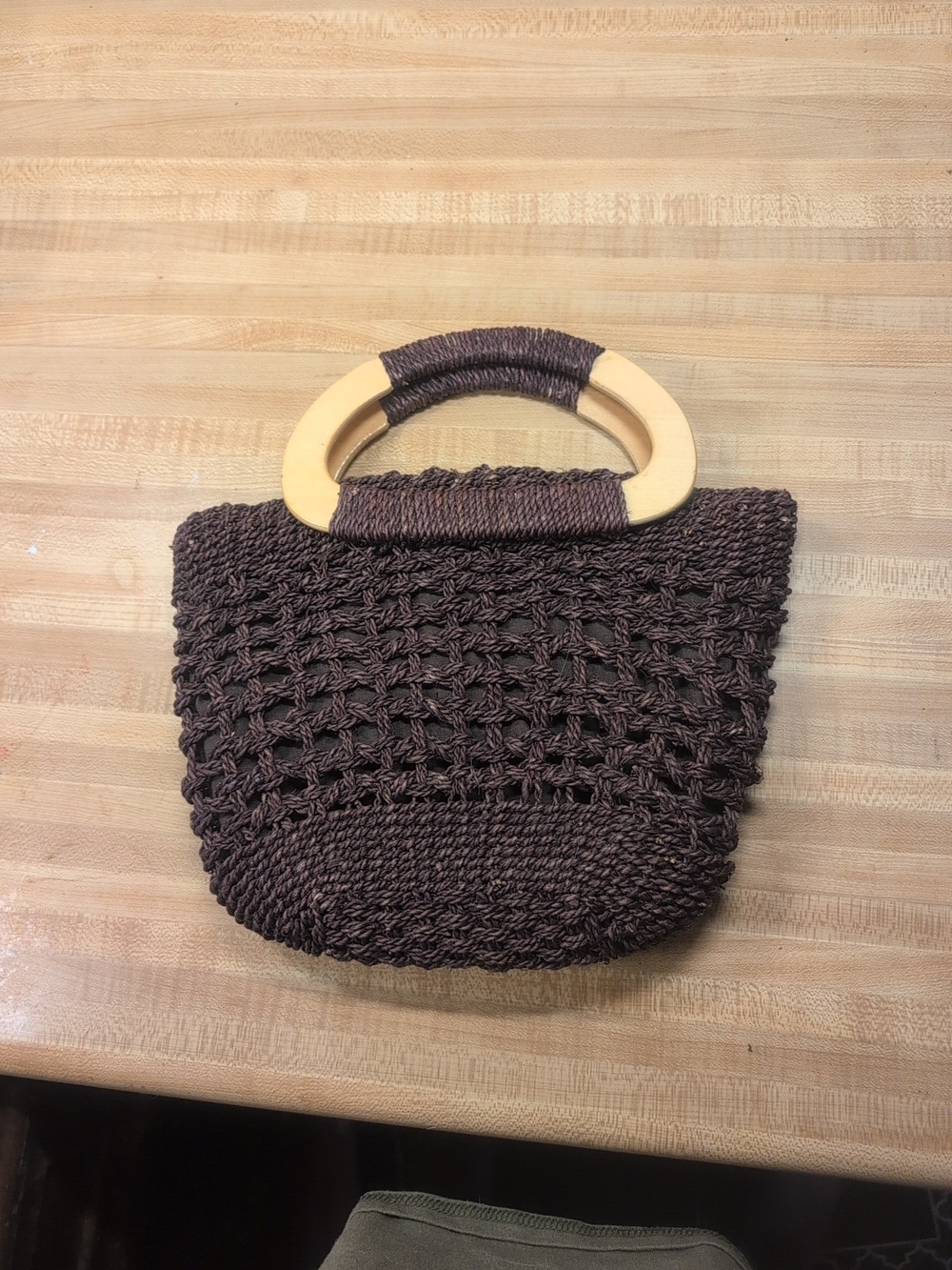 White Stag Brown Woven Tote with Wooden Handles